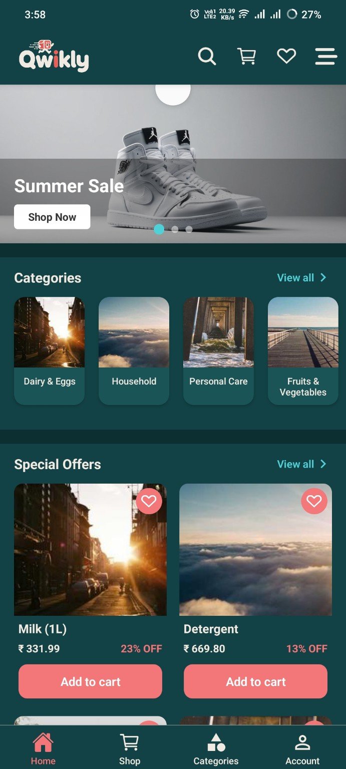 Qwikly Home Screen